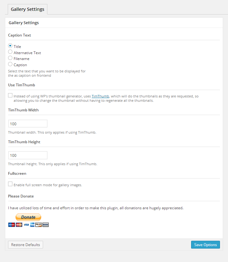 WP Image Gallery - Gallery Settings