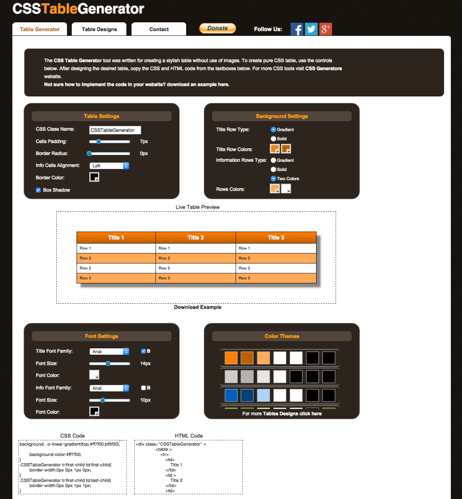 CSS Table Generator CSS Table